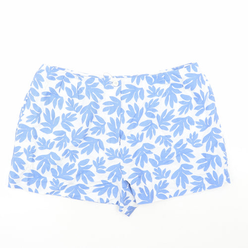 Marks and Spencer Womens Blue Geometric Cotton Basic Shorts Size 20 L3 in Regular Zip - Pockets
