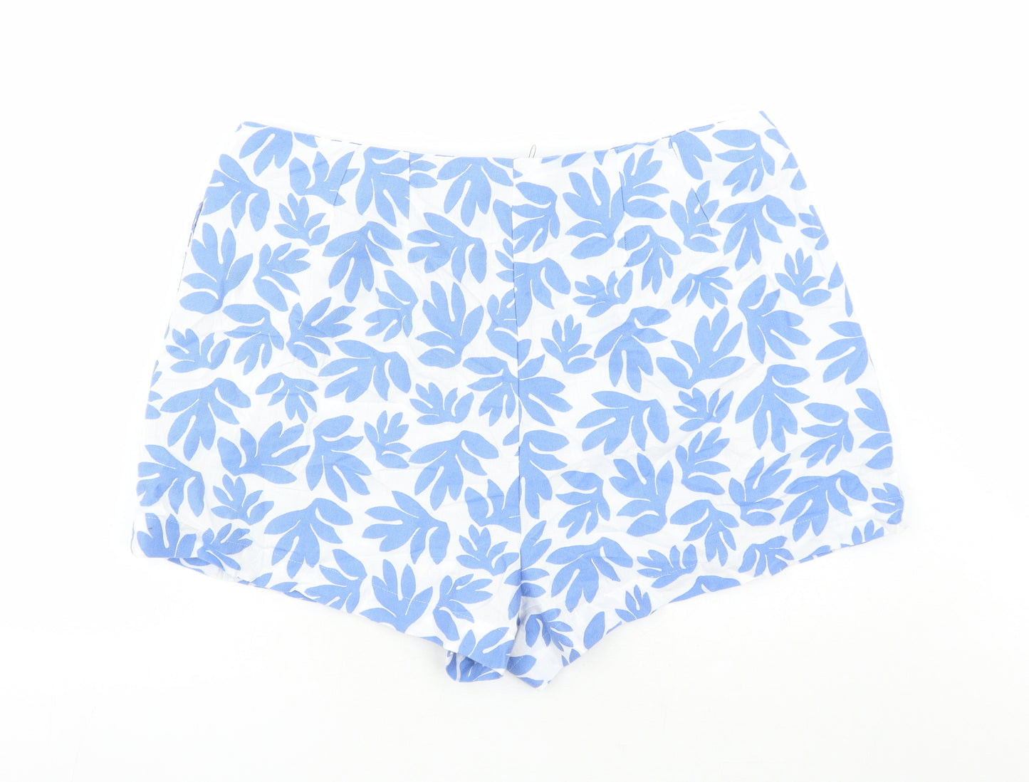Marks and Spencer Womens Blue Geometric Cotton Basic Shorts Size 20 L3 in Regular Zip - Pockets