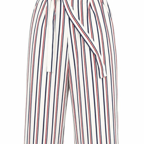 Zara Womens Ivory Striped Polyester Cropped Trousers Size S L22 in Regular - Elasticated Waist Pockets