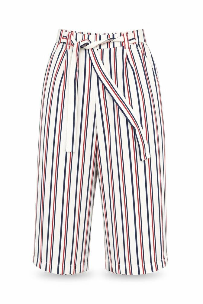 Zara Womens Ivory Striped Polyester Cropped Trousers Size S L22 in Regular - Elasticated Waist Pockets