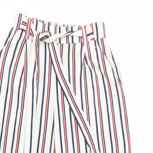 Zara Womens Ivory Striped Polyester Cropped Trousers Size S L22 in Regular - Elasticated Waist Pockets
