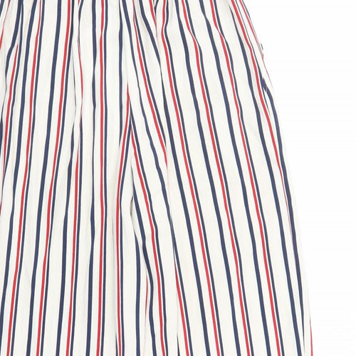 Zara Womens Ivory Striped Polyester Cropped Trousers Size S L22 in Regular - Elasticated Waist Pockets