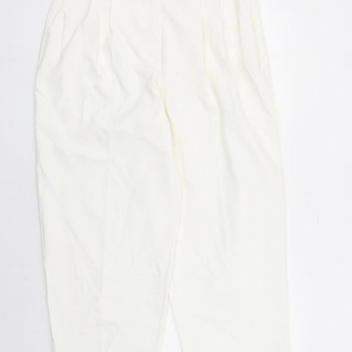 Marks and Spencer Womens White Polyester Trousers Size 16 L27 in Regular Zip - England Football Three Lions Zip Detail On Ankle