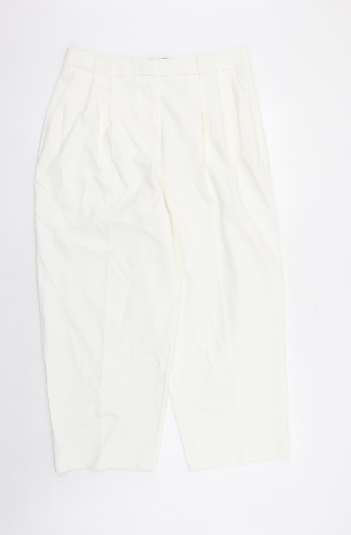 Marks and Spencer Womens White Polyester Trousers Size 16 L27 in Regular Zip - England Football Three Lions Zip Detail On Ankle