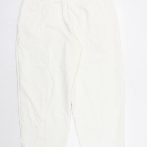 Marks and Spencer Womens White Polyester Trousers Size 16 L27 in Regular Zip - England Football Three Lions Zip Detail On Ankle