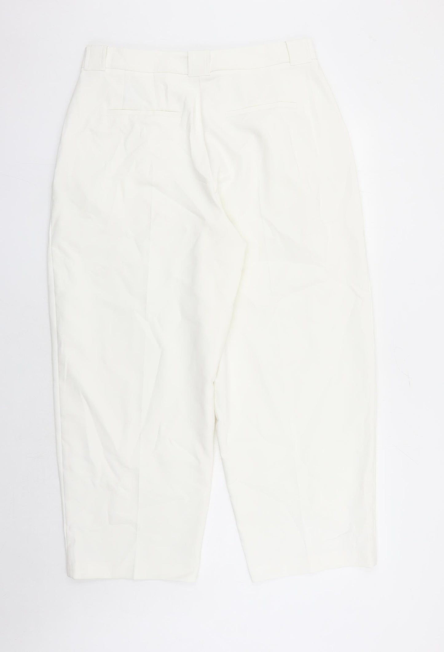 Marks and Spencer Womens White Polyester Trousers Size 16 L27 in Regular Zip - England Football Three Lions Zip Detail On Ankle