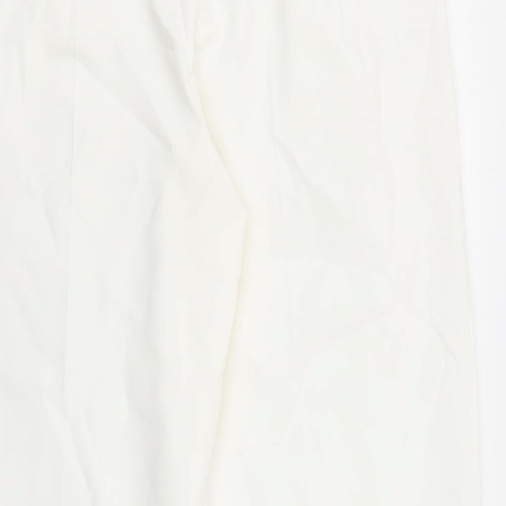 Marks and Spencer Womens White Polyester Trousers Size 16 L27 in Regular Zip - England Football Three Lions Zip Detail On Ankle