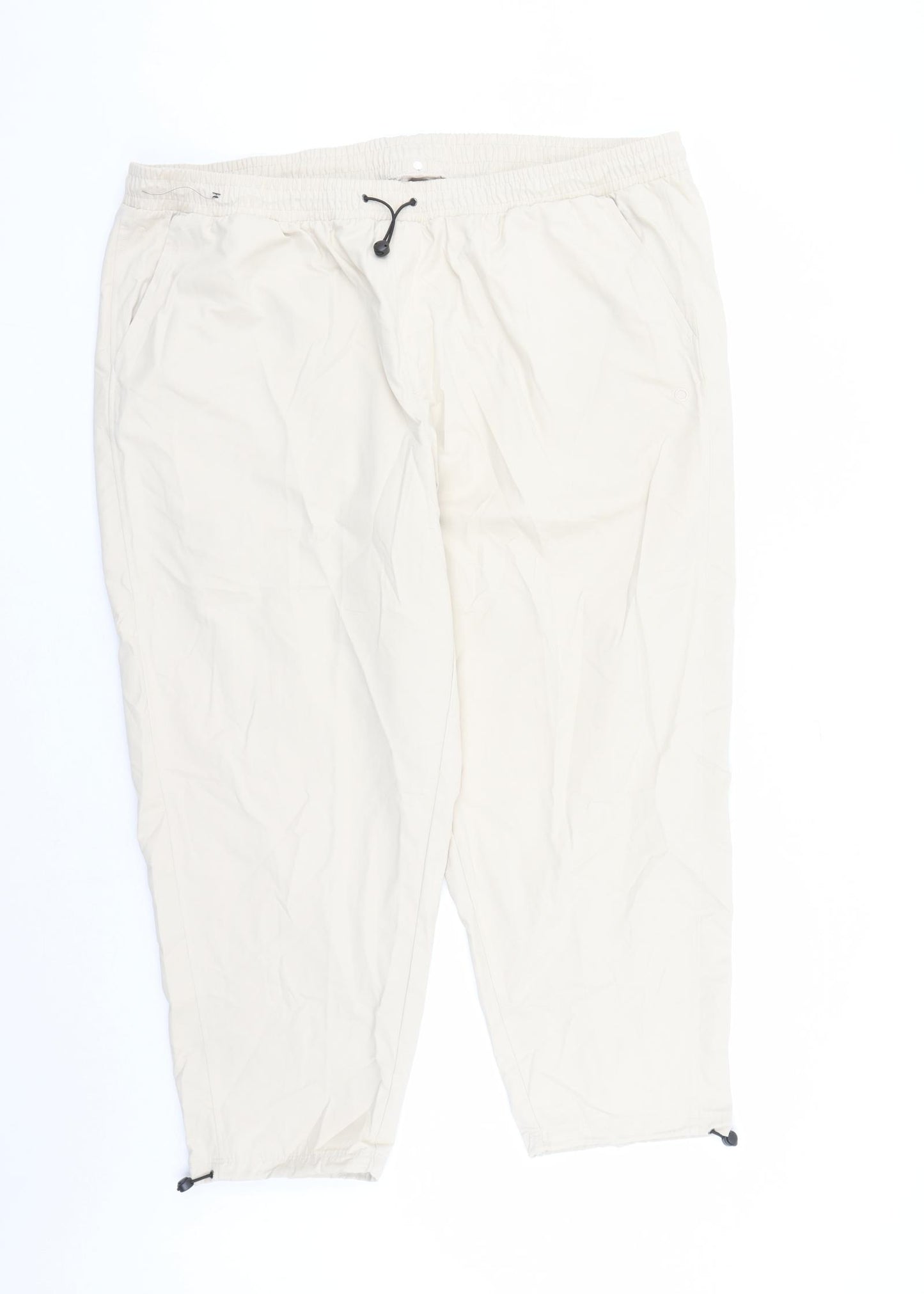 GOODMOVE Womens Beige Polyester Track Pants Trousers Size 22 L27 in Regular Drawstring - Elasticated Waist Pockets