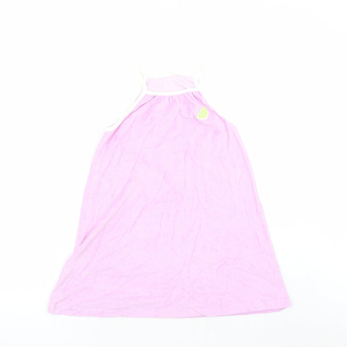 Marks and Spencer Girls Purple Cotton Tank Dress Size 6-7 Years Round Neck Pullover - Lemon Detail