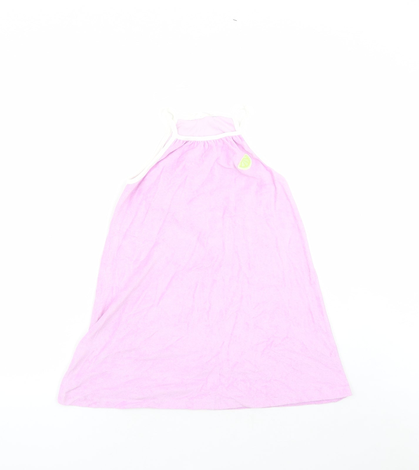 Marks and Spencer Girls Purple Cotton Tank Dress Size 6-7 Years Round Neck Pullover - Lemon Detail