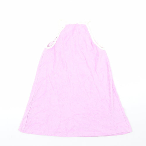 Marks and Spencer Girls Purple Cotton Tank Dress Size 6-7 Years Round Neck Pullover - Lemon Detail