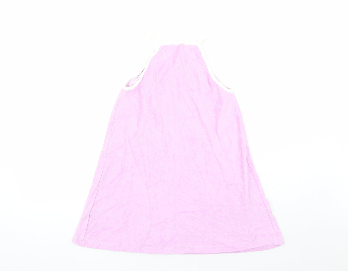 Marks and Spencer Girls Purple Cotton Tank Dress Size 6-7 Years Round Neck Pullover - Lemon Detail
