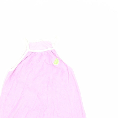Marks and Spencer Girls Purple Cotton Tank Dress Size 6-7 Years Round Neck Pullover - Lemon Detail