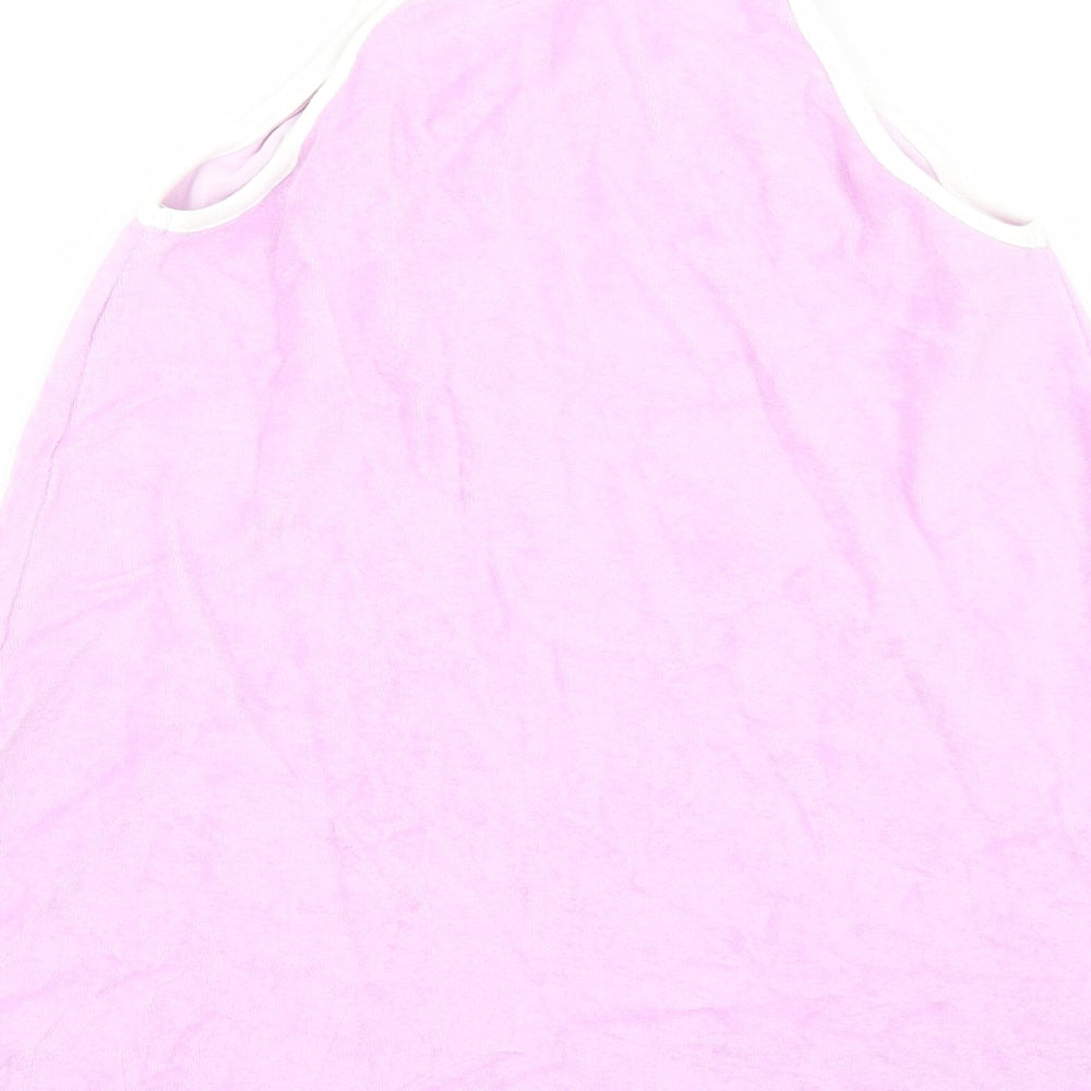 Marks and Spencer Girls Purple Cotton Tank Dress Size 6-7 Years Round Neck Pullover - Lemon Detail