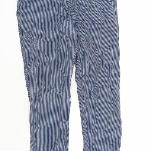 Marks and Spencer Womens Blue Striped Polyester Trousers Size 12 L28 in Regular Zip - Pockets