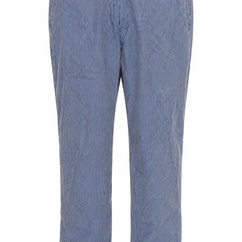 Marks and Spencer Womens Blue Striped Polyester Trousers Size 12 L28 in Regular Zip - Pockets