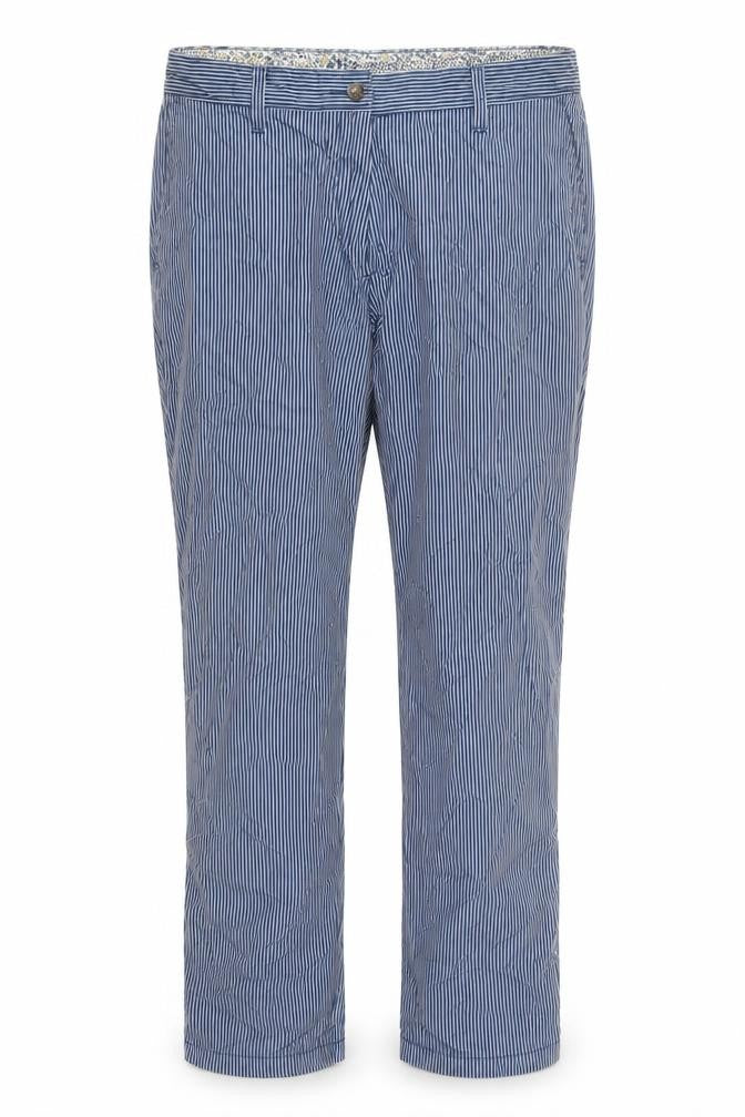 Marks and Spencer Womens Blue Striped Polyester Trousers Size 12 L28 in Regular Zip - Pockets