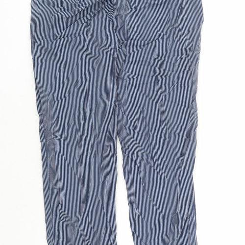 Marks and Spencer Womens Blue Striped Polyester Trousers Size 12 L28 in Regular Zip - Pockets
