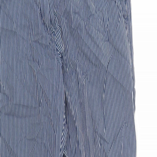 Marks and Spencer Womens Blue Striped Polyester Trousers Size 12 L28 in Regular Zip - Pockets