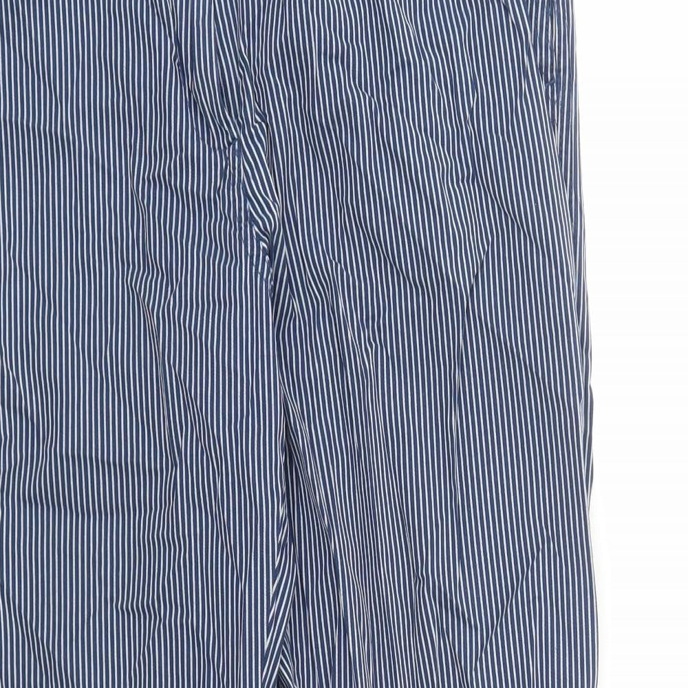 Marks and Spencer Womens Blue Striped Polyester Trousers Size 12 L28 in Regular Zip - Pockets