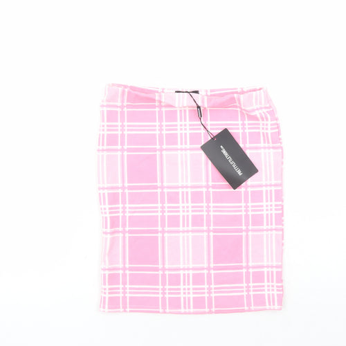 PRETTYLITTLETHING Womens Pink Plaid Polyester Bandage Skirt Size 6 - Elasticated Waist