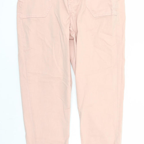 Marks and Spencer Womens Pink Cotton Tapered Jeans Size 16 L30 in Regular Zip - Elasticated Waist Zip Detail On Ankle
