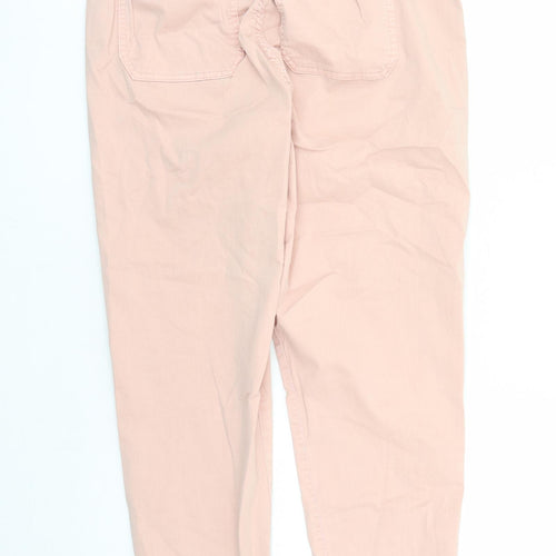 Marks and Spencer Womens Pink Cotton Tapered Jeans Size 16 L30 in Regular Zip - Elasticated Waist Zip Detail On Ankle