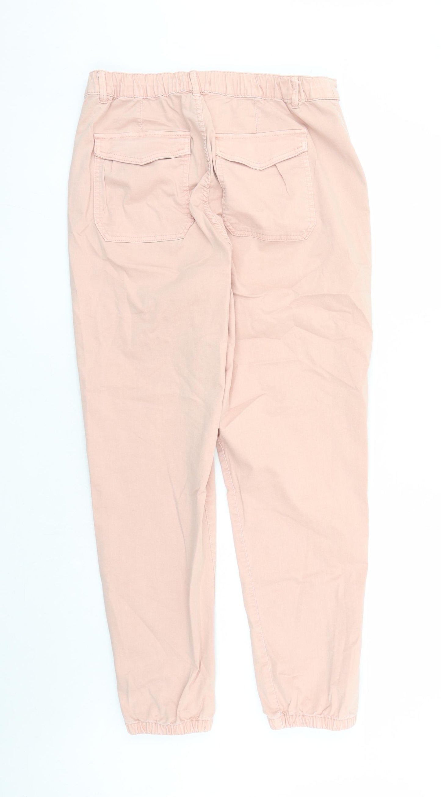 Marks and Spencer Womens Pink Cotton Tapered Jeans Size 16 L30 in Regular Zip - Elasticated Waist Zip Detail On Ankle