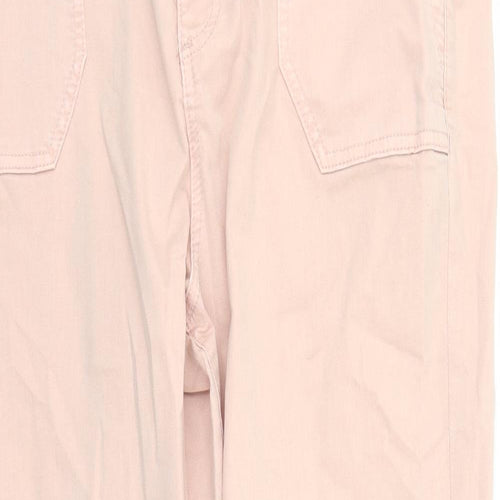 Marks and Spencer Womens Pink Cotton Tapered Jeans Size 16 L30 in Regular Zip - Elasticated Waist Zip Detail On Ankle