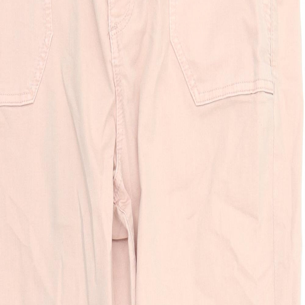 Marks and Spencer Womens Pink Cotton Tapered Jeans Size 16 L30 in Regular Zip - Elasticated Waist Zip Detail On Ankle