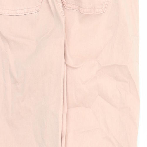 Marks and Spencer Womens Pink Cotton Tapered Jeans Size 16 L30 in Regular Zip - Elasticated Waist Zip Detail On Ankle