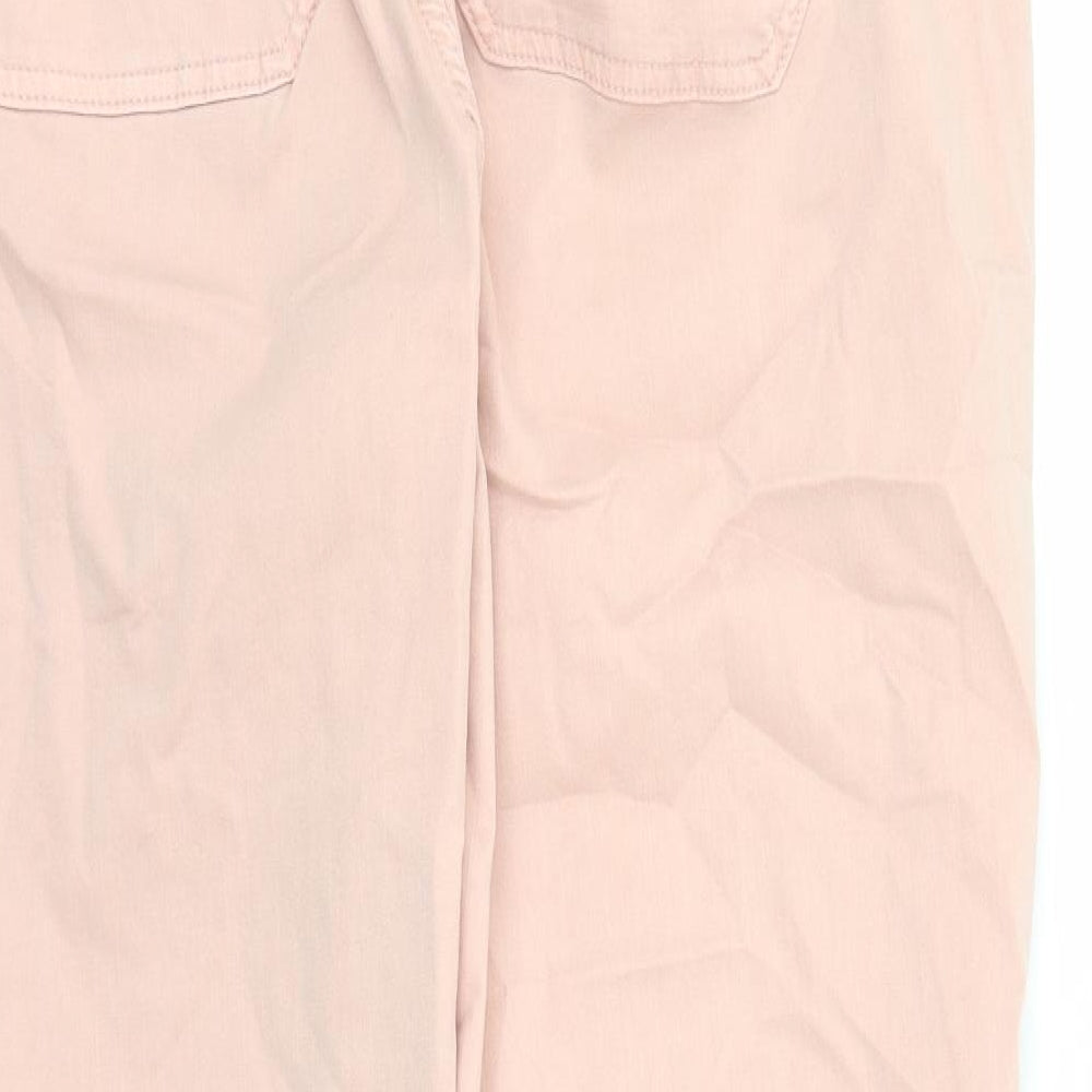 Marks and Spencer Womens Pink Cotton Tapered Jeans Size 16 L30 in Regular Zip - Elasticated Waist Zip Detail On Ankle