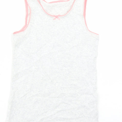 Marks and Spencer Girls Grey Cotton Basic Tank Size 6-7 Years Round Neck Pullover