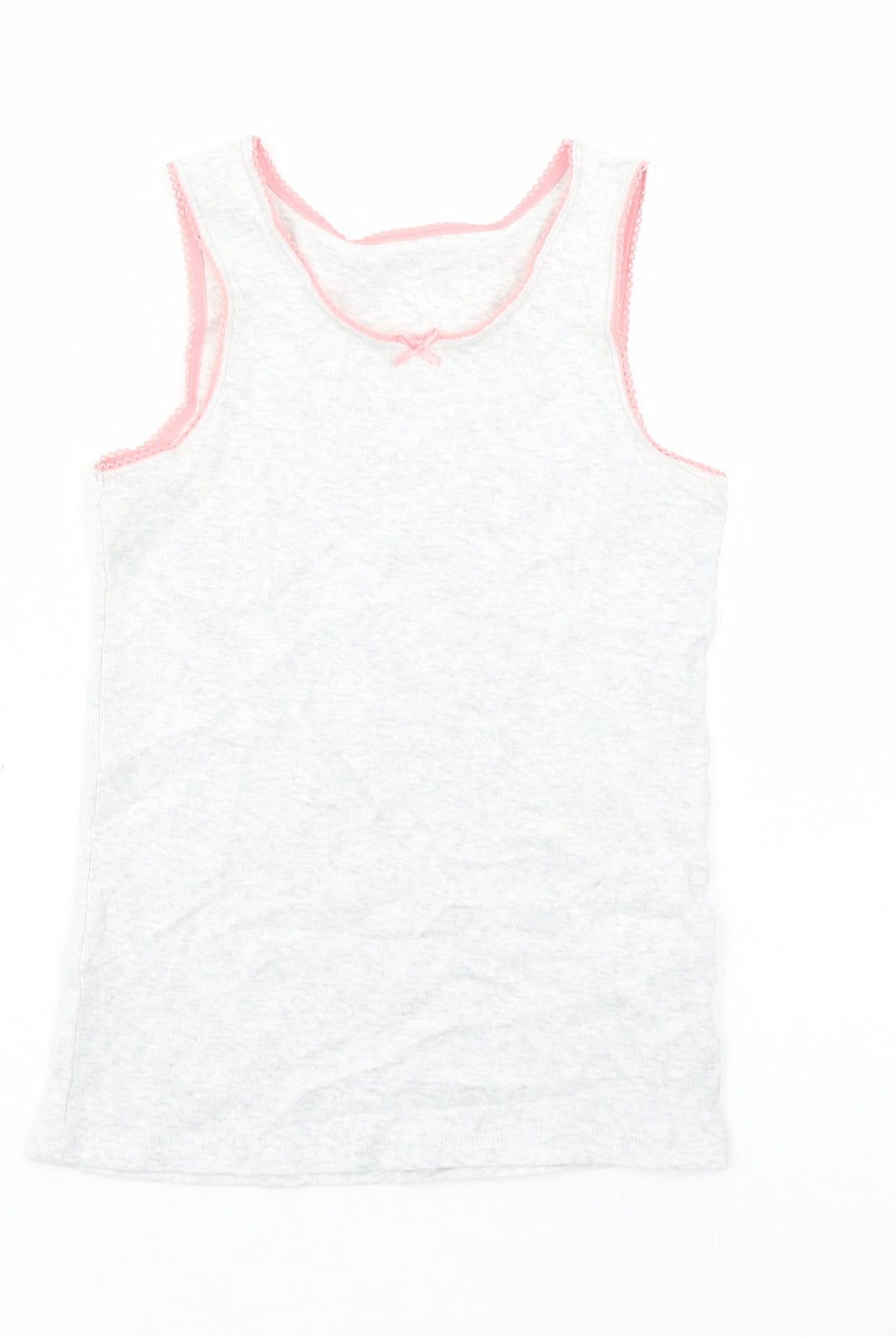 Marks and Spencer Girls Grey Cotton Basic Tank Size 6-7 Years Round Neck Pullover