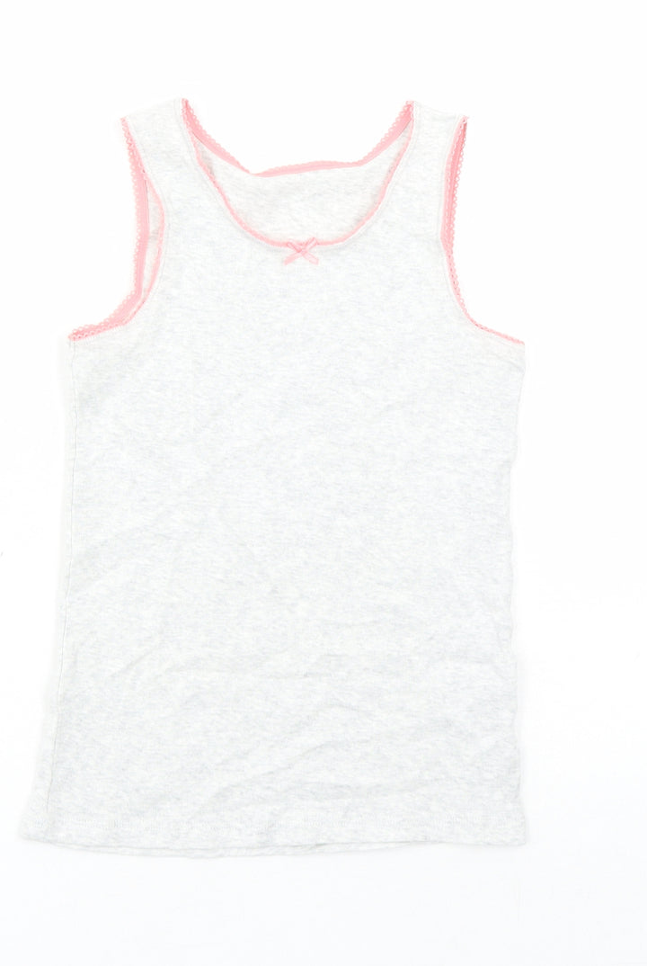 Marks and Spencer Girls Grey Cotton Basic Tank Size 6-7 Years Round Neck Pullover