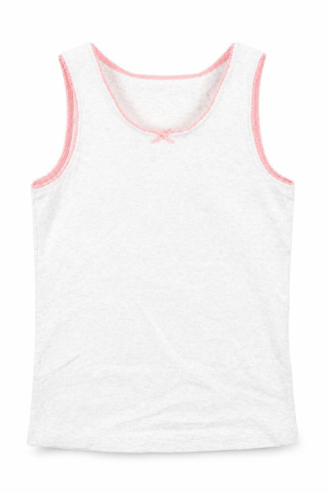 Front view of Marks & Spencer girls’ grey cotton basic tank, size 6-7, years round neck pullover