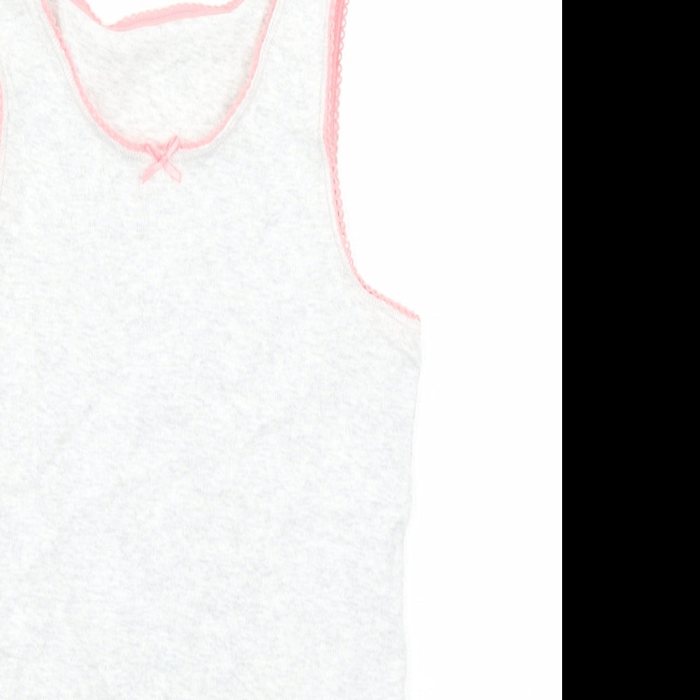 Marks and Spencer Girls Grey Cotton Basic Tank Size 6-7 Years Round Neck Pullover
