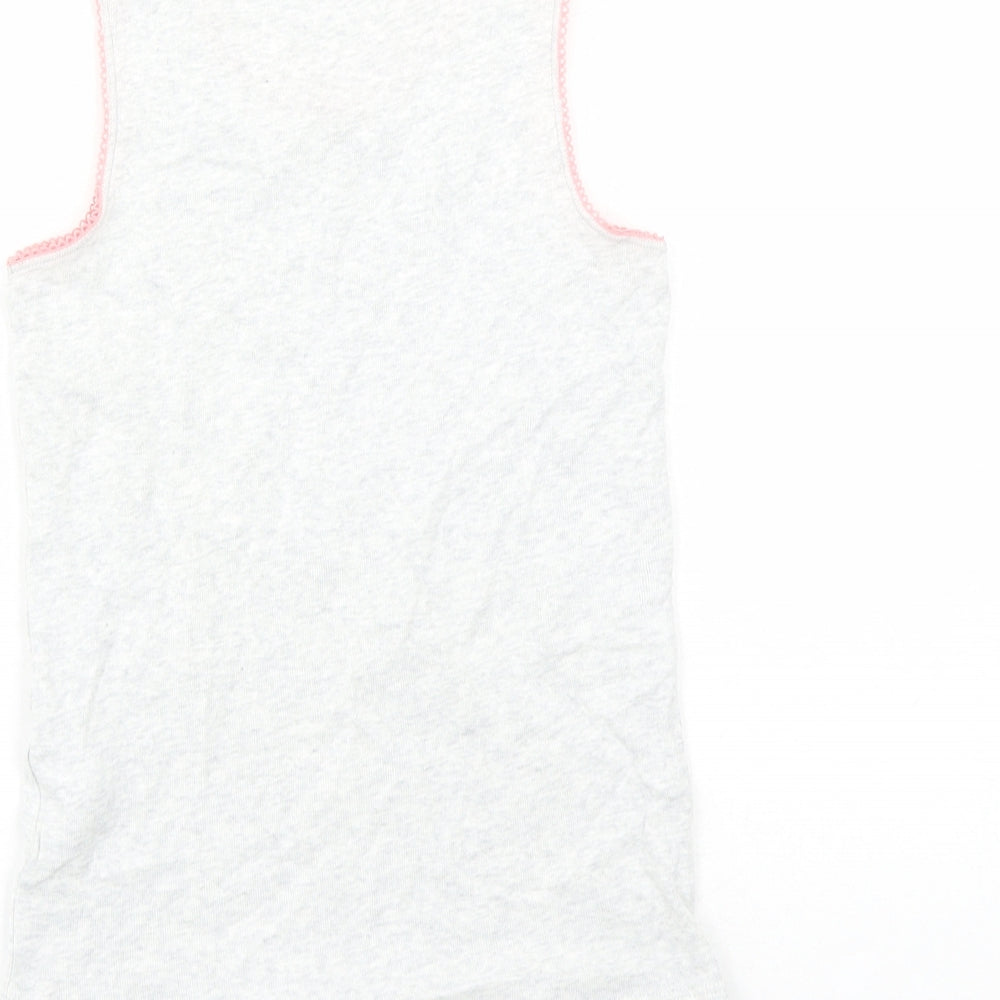 Marks and Spencer Girls Grey Cotton Basic Tank Size 6-7 Years Round Neck Pullover