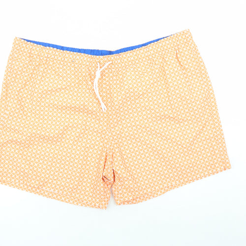 Marks and Spencer Mens Orange Geometric Polyester Sweat Shorts Size 3XL L6 in Regular Drawstring - Elasticated Waist Swim Shorts Pockets