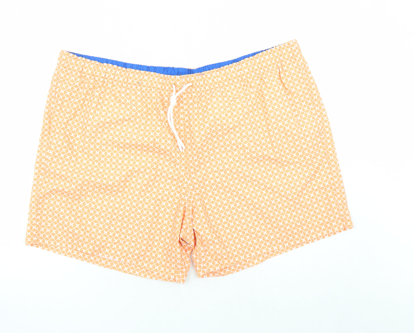 Marks and Spencer Mens Orange Geometric Polyester Sweat Shorts Size 3XL L6 in Regular Drawstring - Elasticated Waist Swim Shorts Pockets