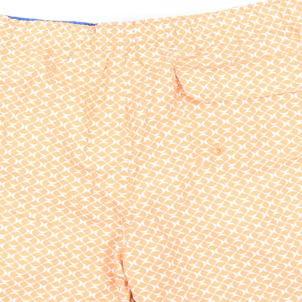 Marks and Spencer Mens Orange Geometric Polyester Sweat Shorts Size 3XL L6 in Regular Drawstring - Elasticated Waist Swim Shorts Pockets