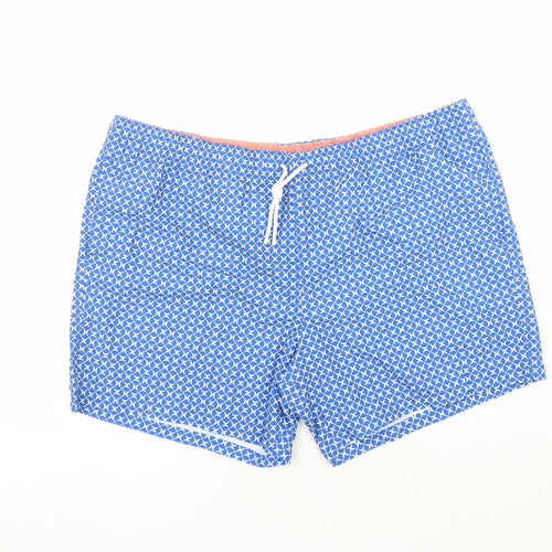 marks and s Mens Blue Geometric Polyester Sweat Shorts Size 3XL L6 in Regular Drawstring - Elasticated Waist Swim Shorts Pockets