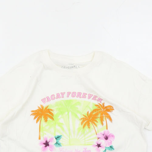 Marks and Spencer Girls White Cotton Basic T-Shirt Size 11-12 Years Crew Neck Pullover - Vacay Forever