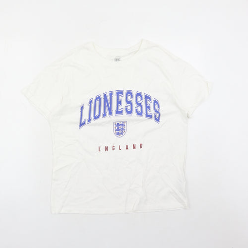 Marks and Spencer Girls White 100% Cotton Basic T-Shirt Size 13-14 Years Crew Neck Pullover - Lionesses Football England