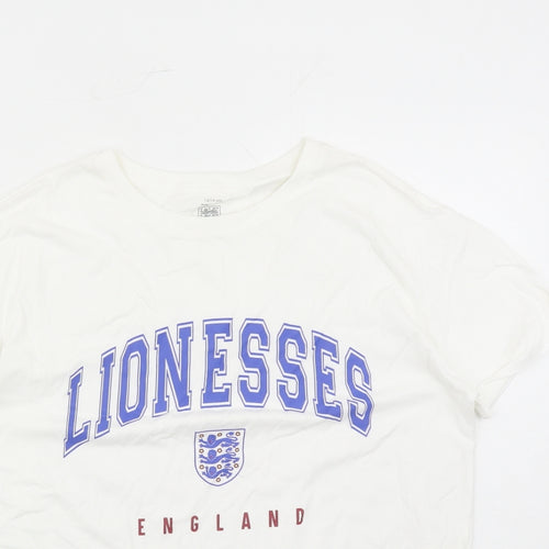 Marks and Spencer Girls White 100% Cotton Basic T-Shirt Size 13-14 Years Crew Neck Pullover - Lionesses Football England