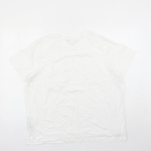 Marks and Spencer Womens White 100% Cotton Basic T-Shirt Size 20 Round Neck - Crochet Pocket Detail