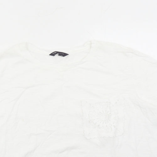 Marks and Spencer Womens White 100% Cotton Basic T-Shirt Size 20 Round Neck - Crochet Pocket Detail
