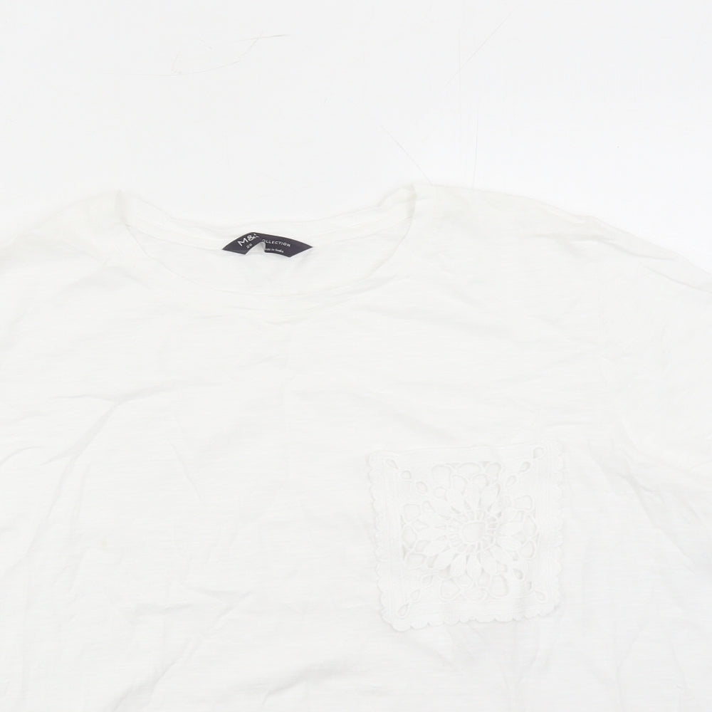 Marks and Spencer Womens White 100% Cotton Basic T-Shirt Size 20 Round Neck - Crochet Pocket Detail