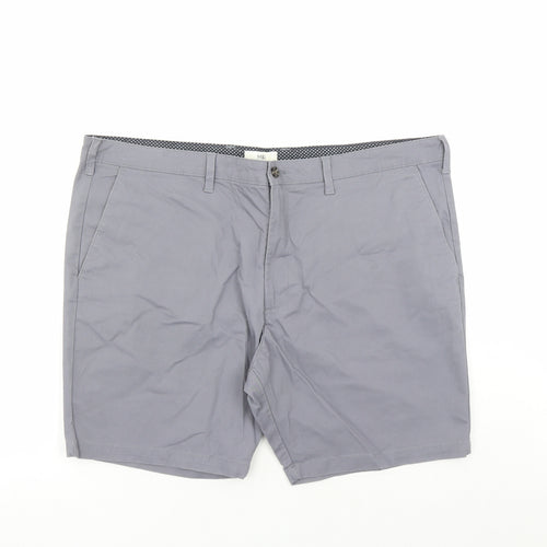 Marks and Spencer Mens Grey Cotton Chino Shorts Size 44 in L8 in Regular Zip - Pockets