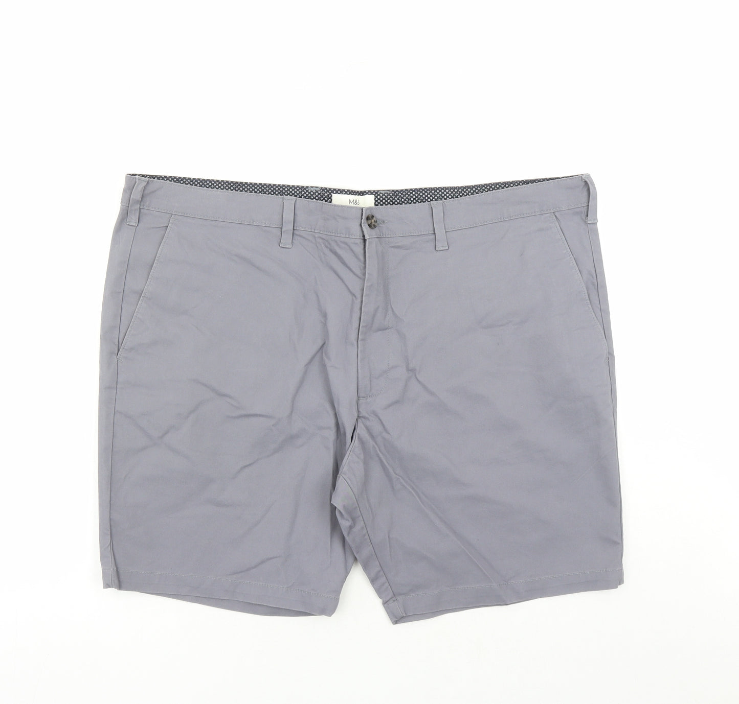 Marks and Spencer Mens Grey Cotton Chino Shorts Size 44 in L8 in Regular Zip - Pockets